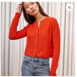 La Ligne Campagne Red Cable Knit Cardigan Sweater Wool Cashmere Sz S